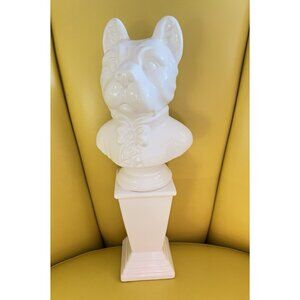 BULLDOG Ceramic Bust White 14.5” h X 6” W Trophy Statue Pedestal Funky Fun Decor